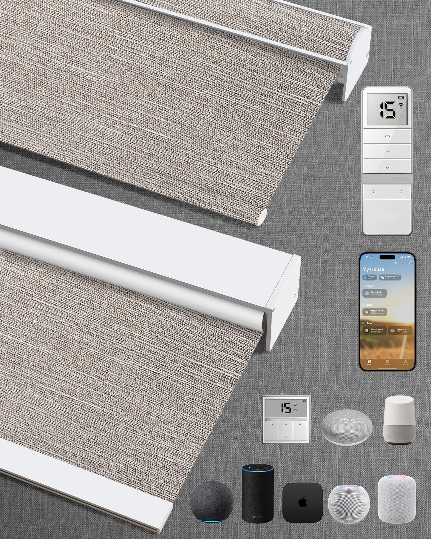 Motorized Blinds with Remote: Kincmo 100% Blackout Roller Shades Work with Apple HomekitAlexaGoogle Home Customized Automatic Blinds Electric Blinds with AppVoice Control (Wave Beige)