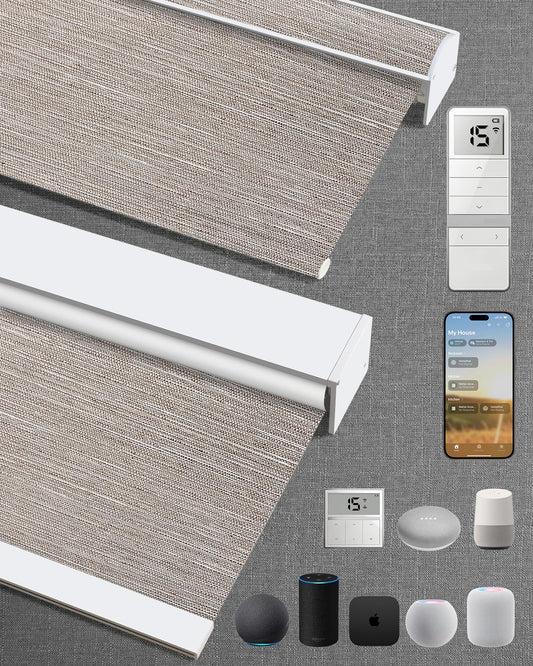 Motorized Blinds with Remote: Kincmo 100% Blackout Roller Shades Work with Apple HomekitAlexaGoogle Home Customized Automatic Blinds Electric Blinds with AppVoice Control (Wave Beige)