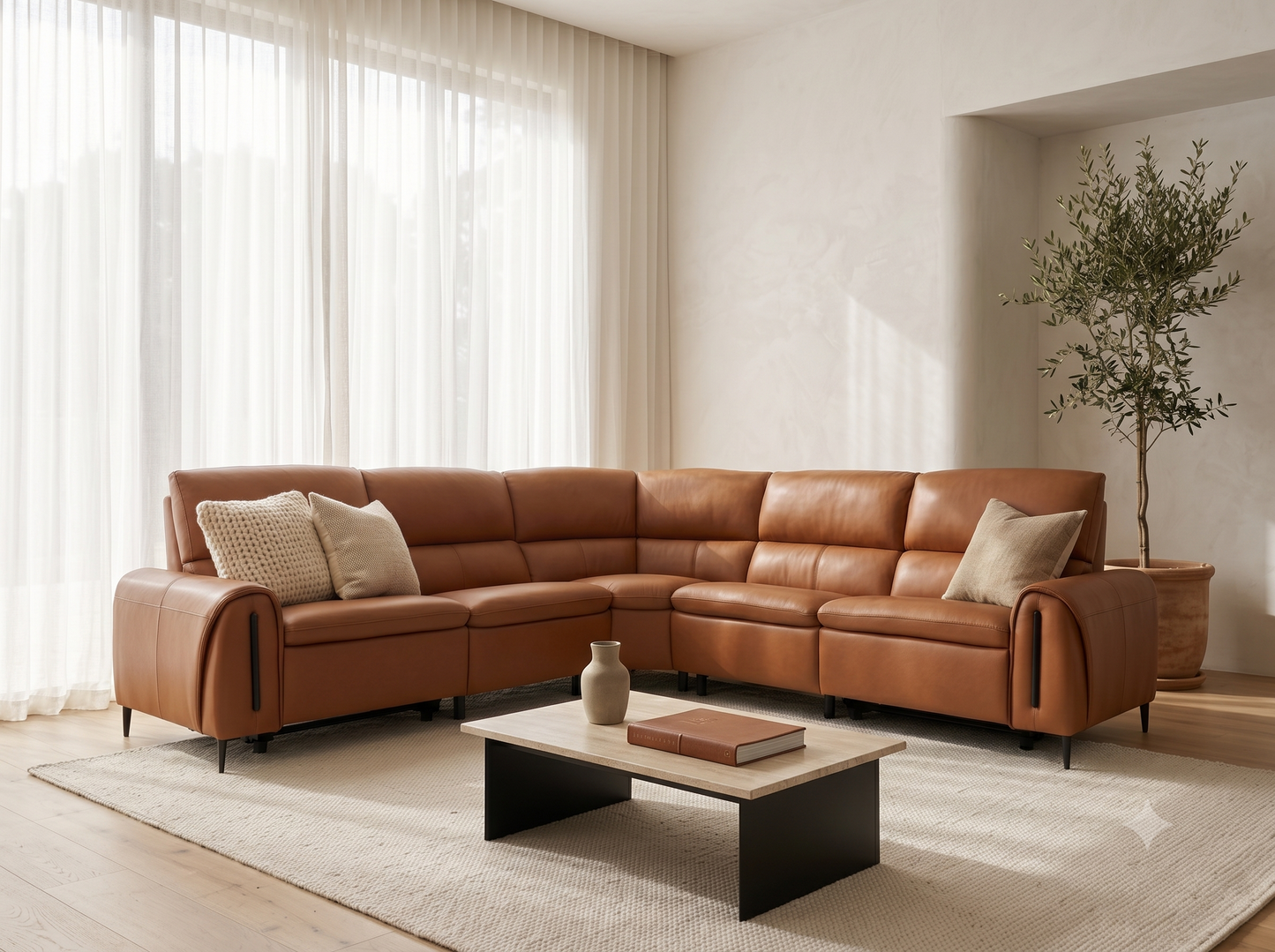 Arizona Electric Recliner Sofa — Large Corner, Tan Leather