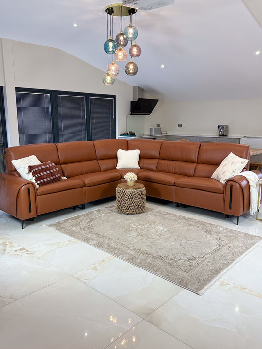 Arizona Electric Recliner Sofa — Large Corner, Tan Leather