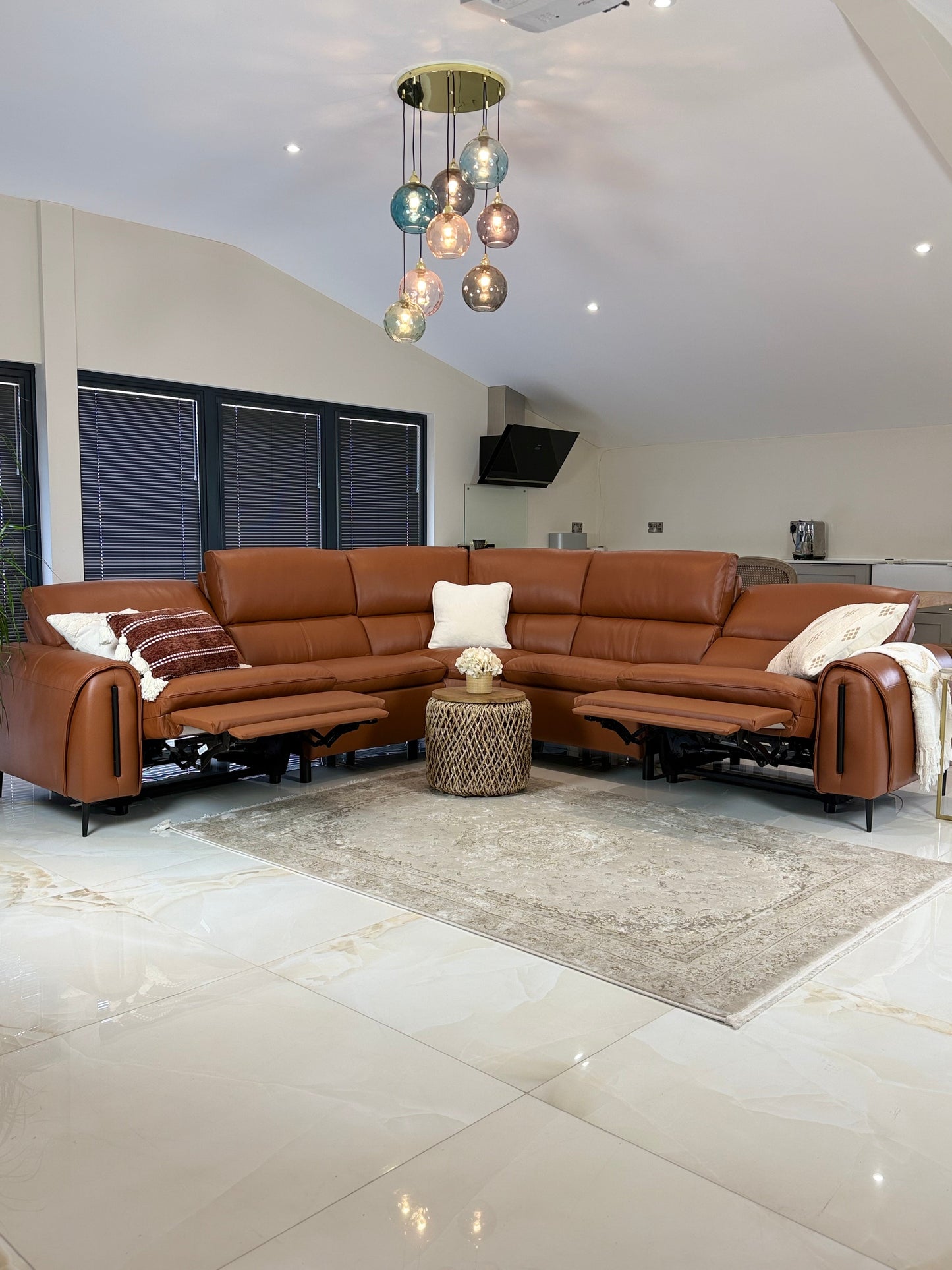 Arizona Electric Recliner Sofa — Large Corner, Tan Leather