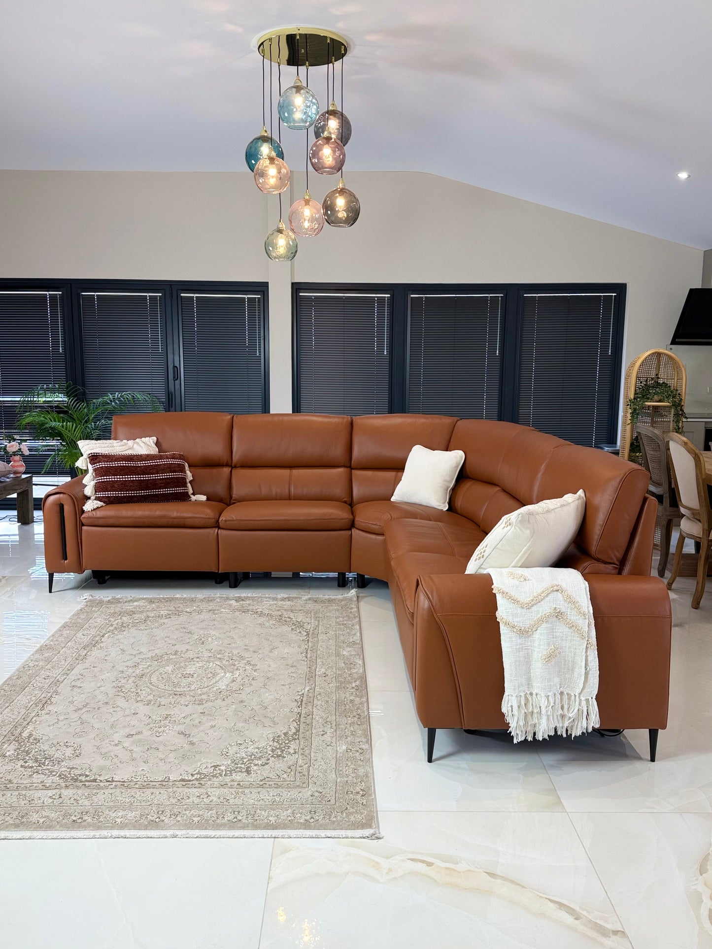 Arizona Electric Recliner Sofa — Large Corner, Tan Leather