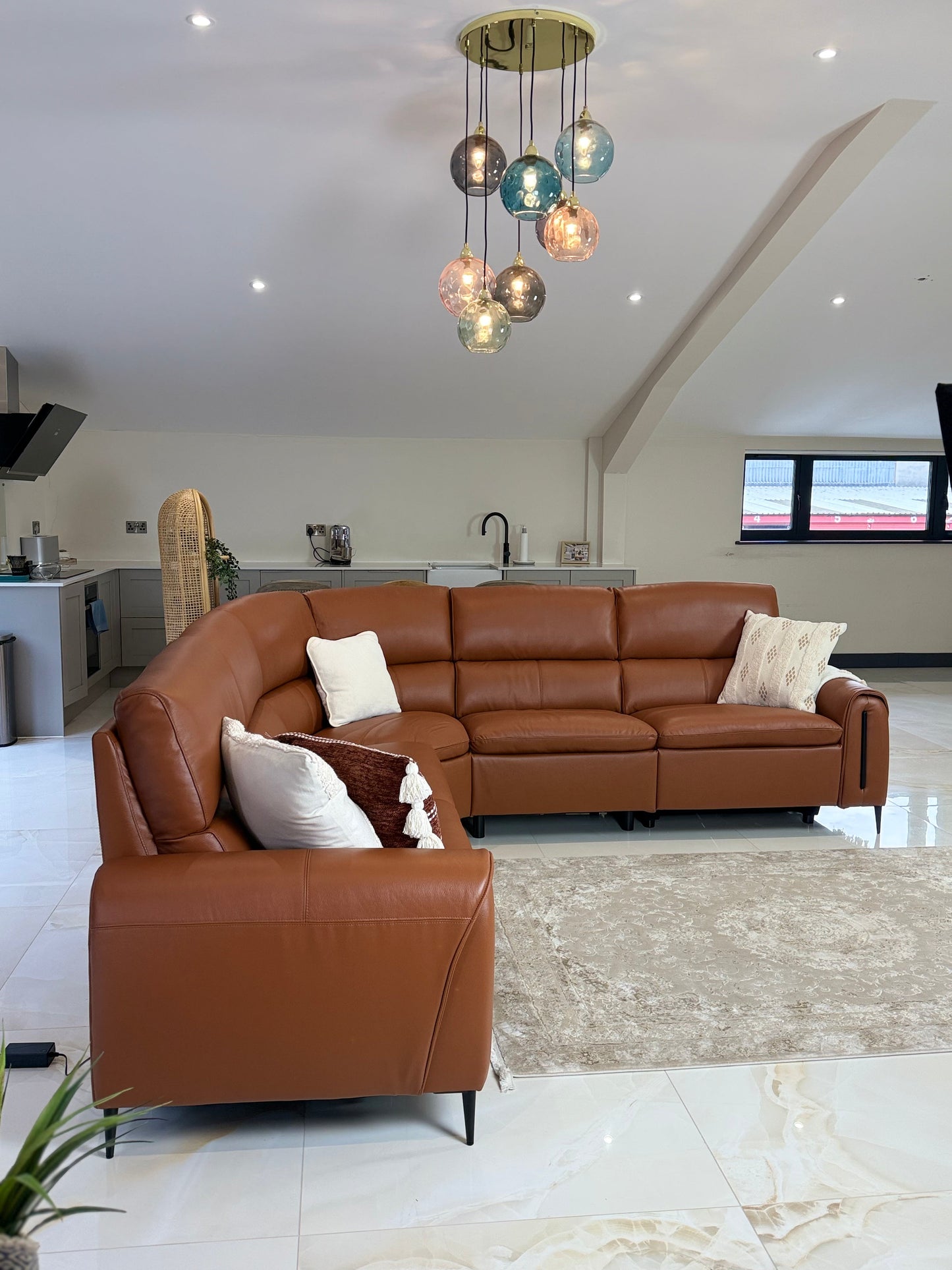 Arizona Electric Recliner Sofa — Large Corner, Tan Leather