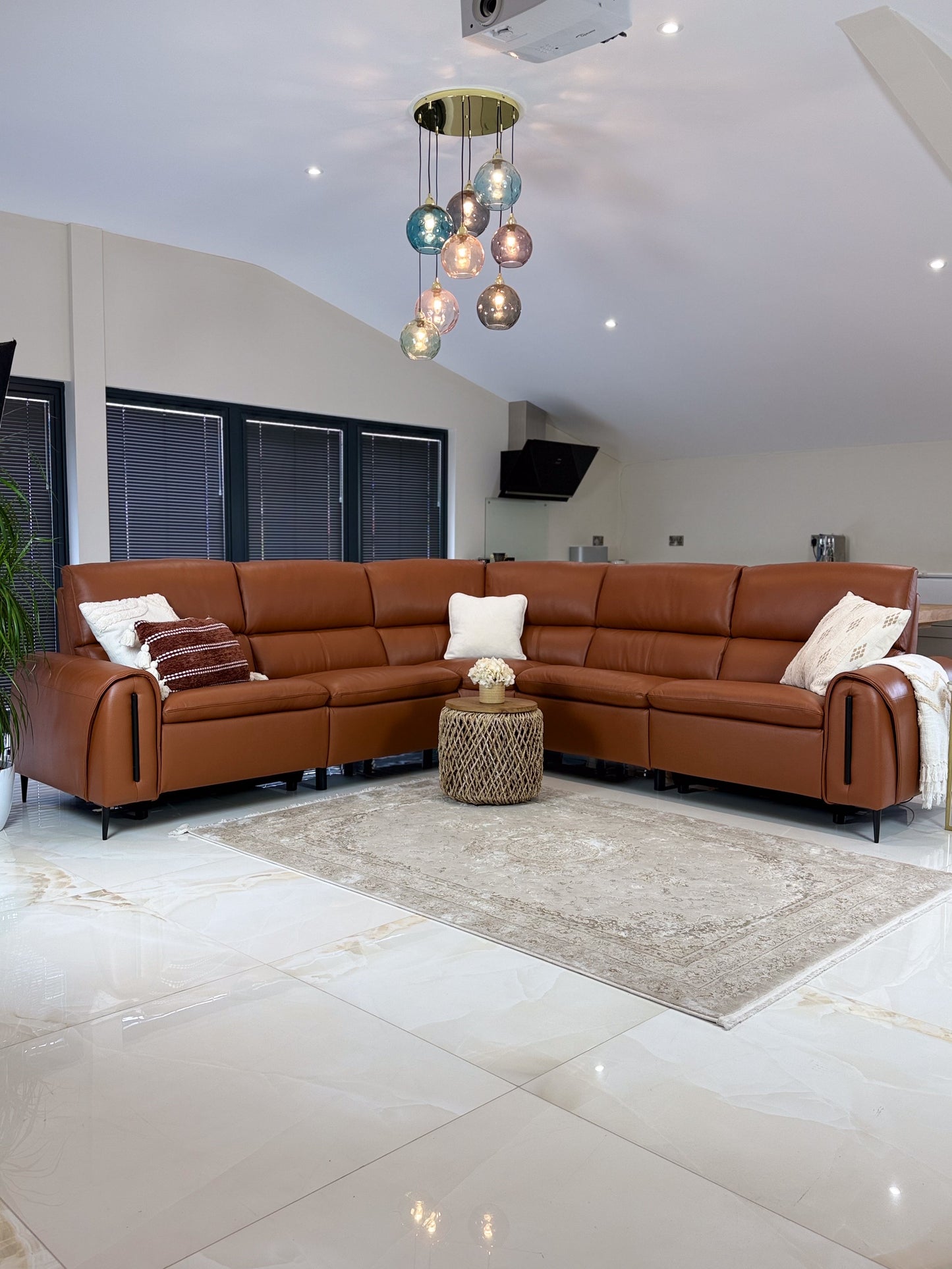 Arizona Electric Recliner Sofa — Large Corner, Tan Leather
